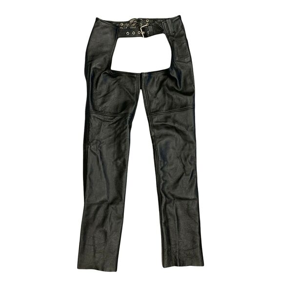 Leather Mill Scottsdale AZ Chaps Adult 3XS Black Leather Side Zip Snap Ankle - Picture 1 of 12
